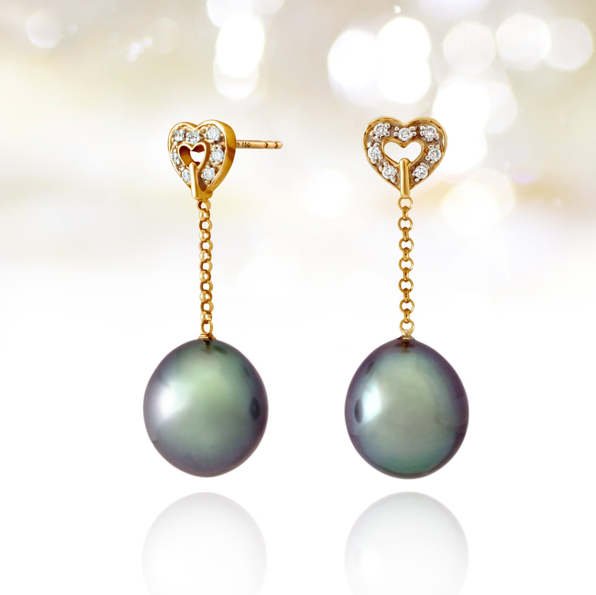 Boucles d'oreilles en perle de Tahiti - Or jaune 18k avec diamants - Forever -EAYDPE00110