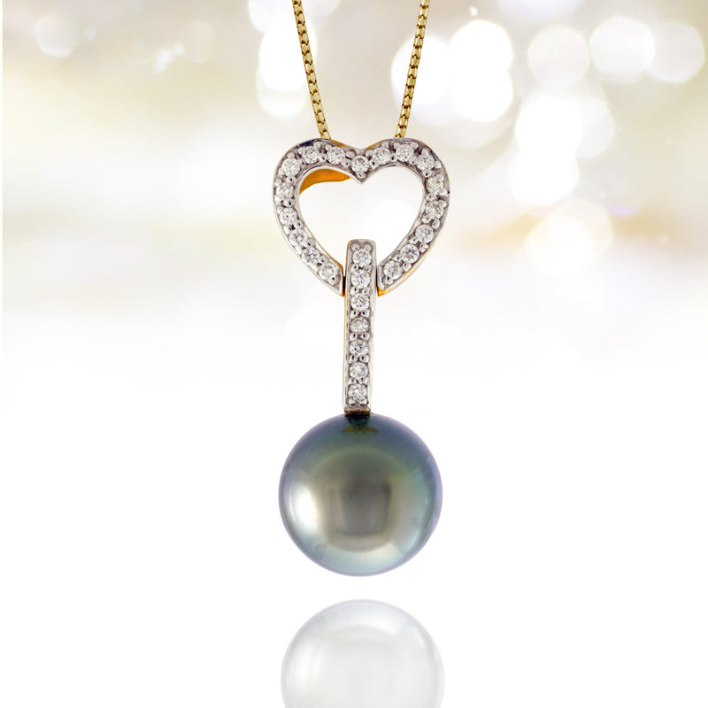 Tahitian pearl pendant - 18k yellow gold with diamonds - Forever -PEYDPE00593