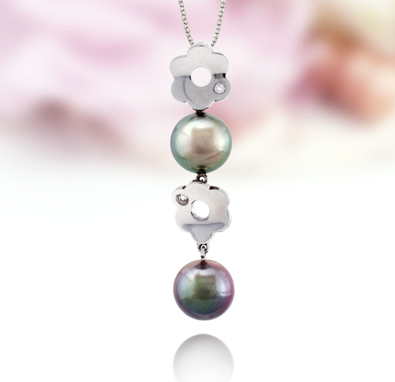 Tahitian pearl pendant in 18k white gold and diamonds - Tiare Tahiti - PEWDPE00551