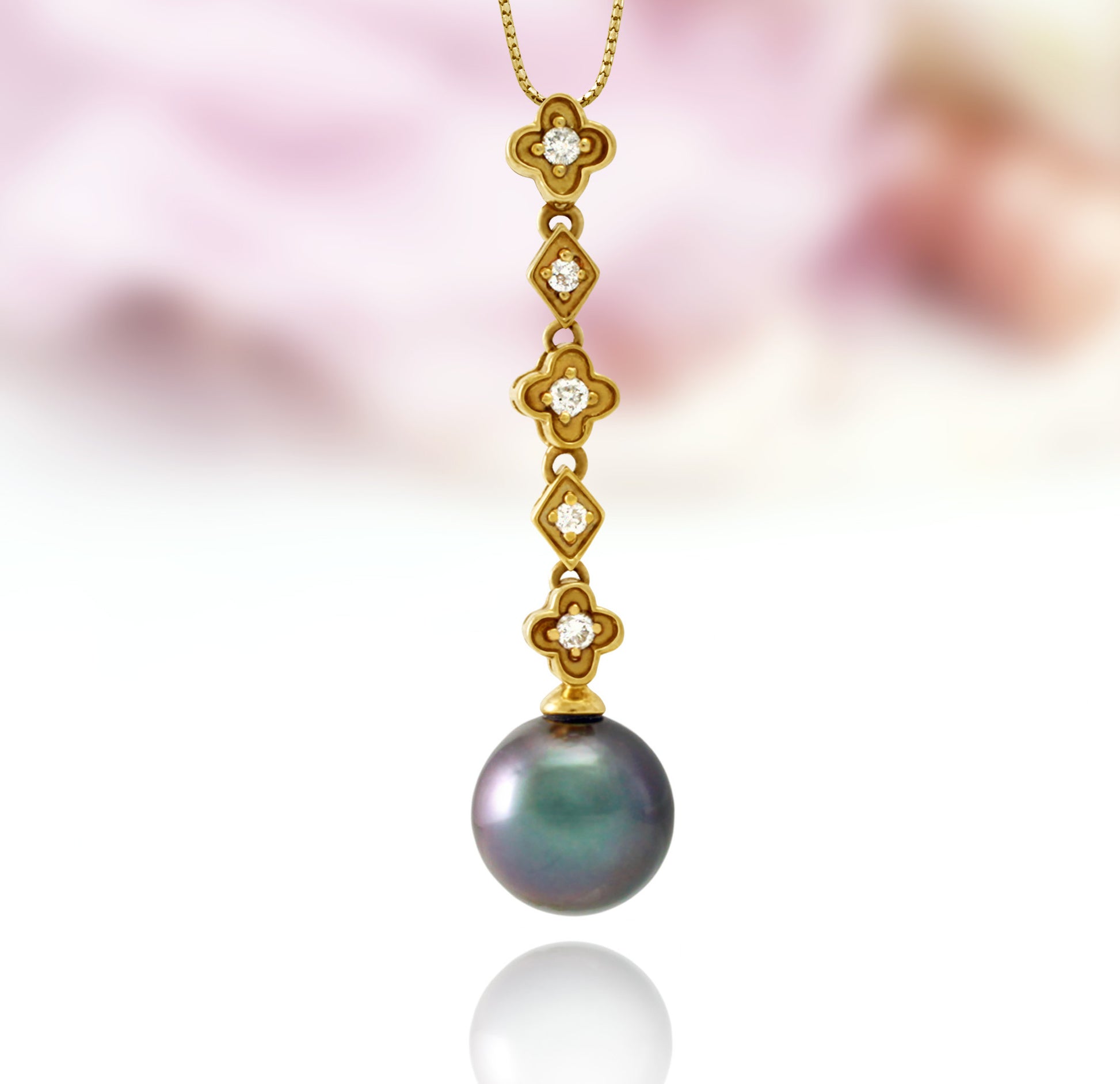 Colgante de perlas de Tahití en oro amarillo 18k con diamantes - Tiare Tahiti - PEYDPE00573