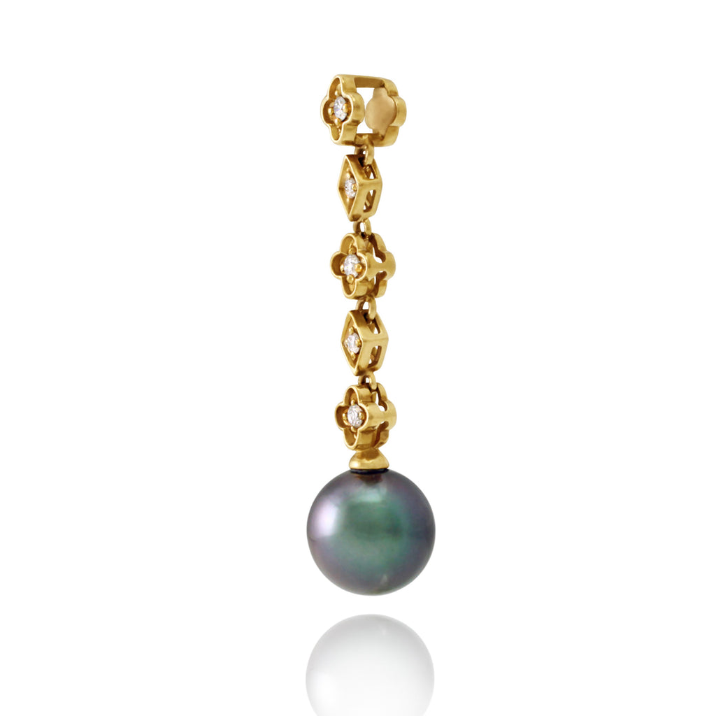 Colgante de perlas de Tahití en oro amarillo 18k con diamantes - Tiare Tahiti - PEYDPE00573