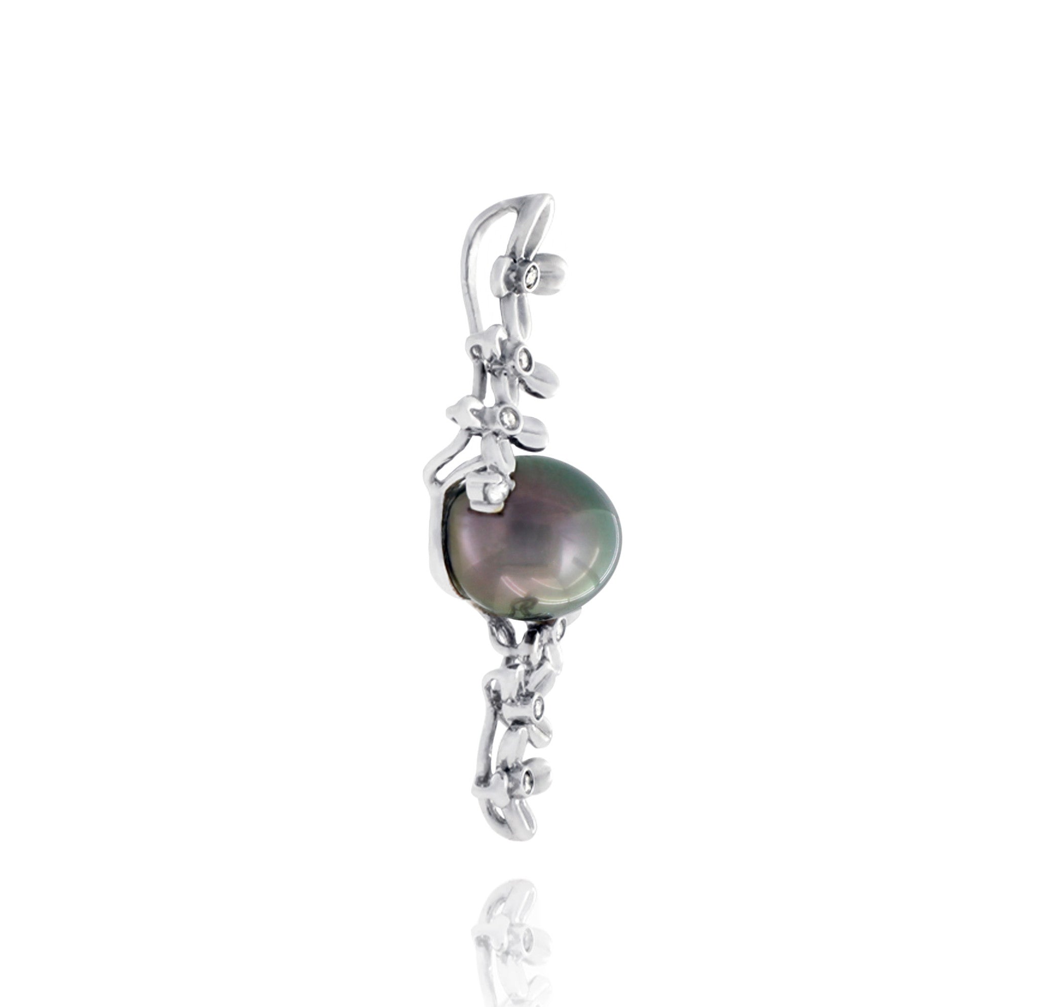 Tahitian pearl pendant in 18k white gold with diamonds - Tiare Tahiti