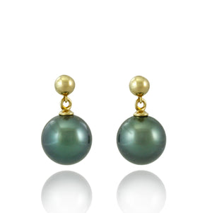 Pendientes de perlas de Tahití en chapado en oro - Elegancia intemporal - EAGPPE00009