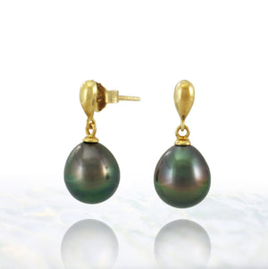 Pendientes de perlas de Tahití en chapado en oro - Elegancia intemporal - EAGPPE00010