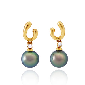 Boucles d'oreilles perle de Tahiti en or jaune et diamants 18k - Elegance intemporelle - EAYDPE00090