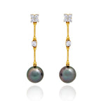Tahitian pearl earrings in 18k yellow gold and diamonds - Timeless Elegance - EAYDPE00096