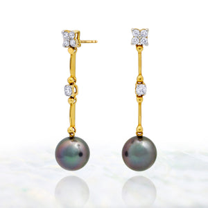 Pendientes de perlas de Tahití en oro amarillo 18k y diamantes - Elegancia intemporal - EAYDPE00096
