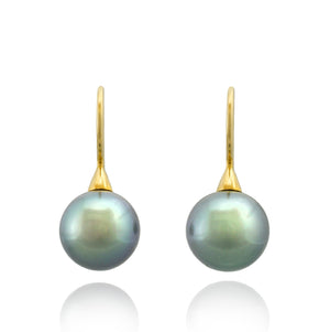 Pendientes de perlas de Tahití - ganchos de pastor cono de oro de 18k - EAYGPE00236