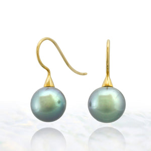 Pendientes de perlas de Tahití - ganchos de pastor cono de oro de 18k - EAYGPE00236