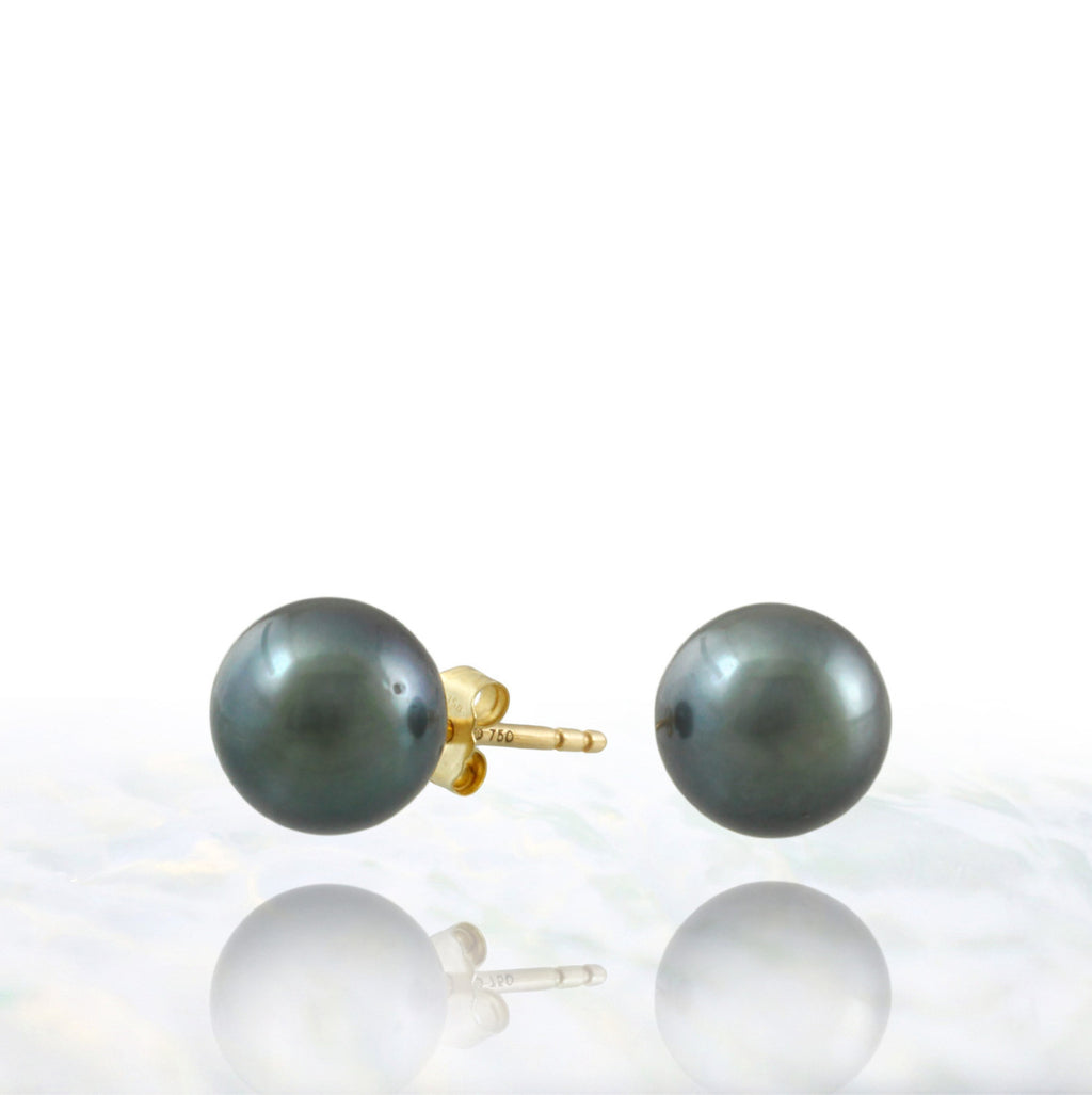 Tahitian pearl earrings - 18k yellow gold studs - EAYGPE00240