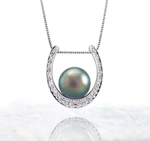 Colgante de perlas de Tahití en oro blanco 18k y diamantes - Elegancia intemporal - PEWDPE00549