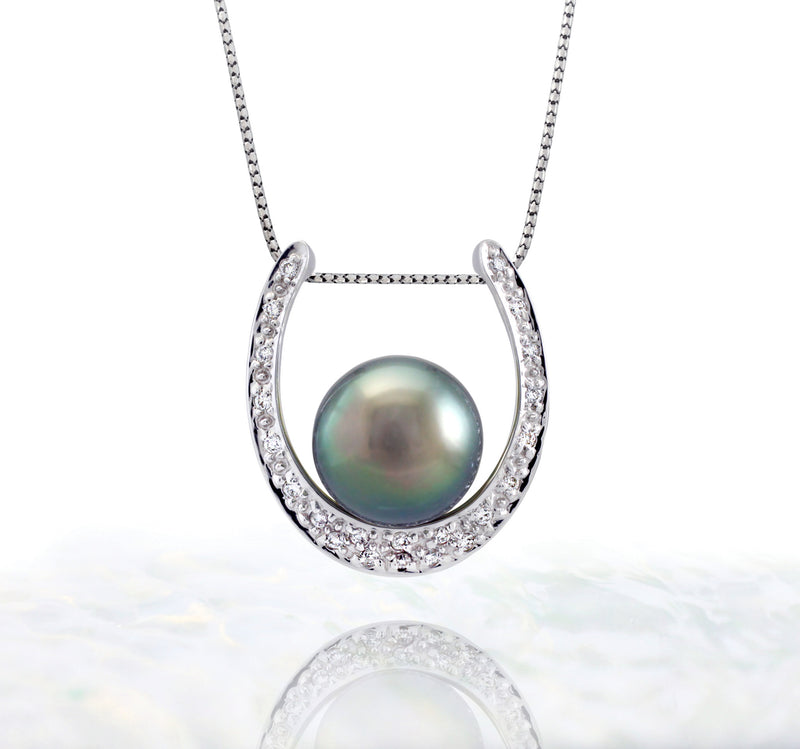 Tahitian pearl pendant in 18k white gold and diamonds - Timeless Elegance - PEWDPE00549