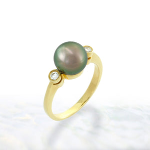 Tahitian pearl ring - 18K gold classic design - RGYDPE01016