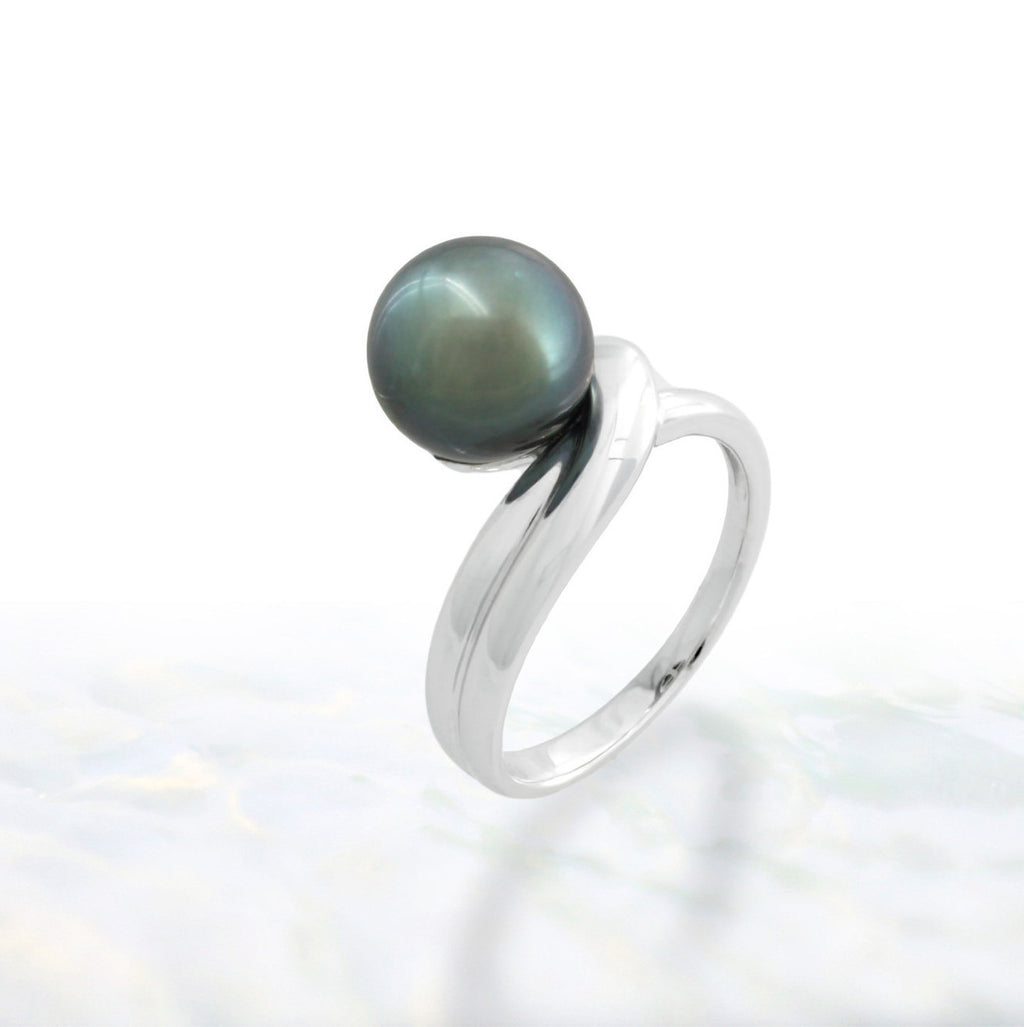 Tahitian pearl ring - 18k white gold - RGWGPE00021