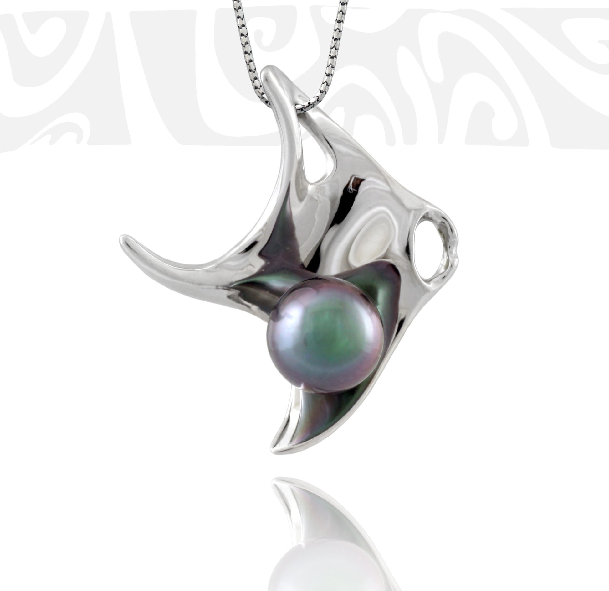 Tahitian pearl pendant in 18k white gold - Tribal Identity