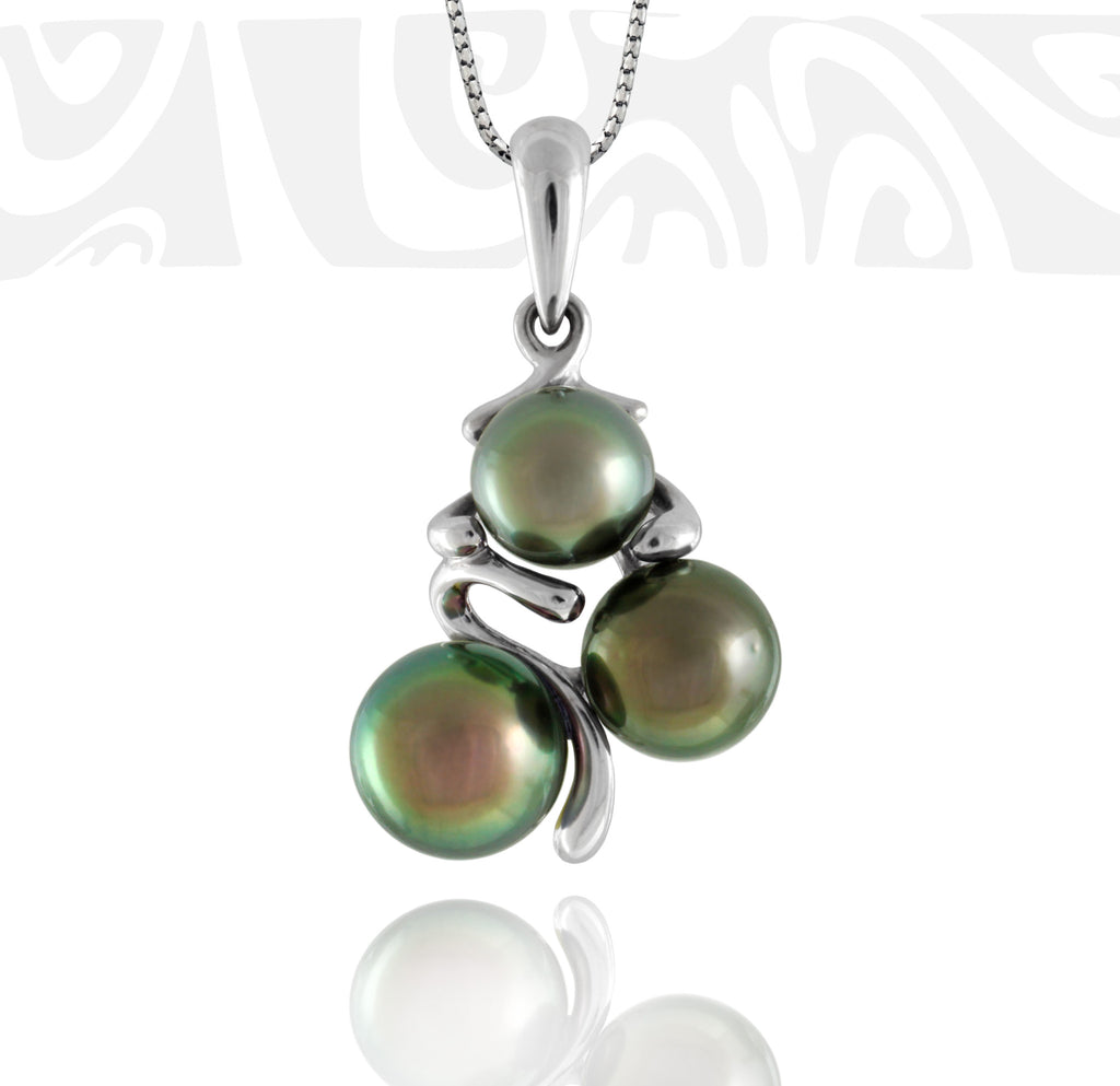 Tahitian pearl pendant in 18k white gold - Tribal Identity - PEWGPE01027