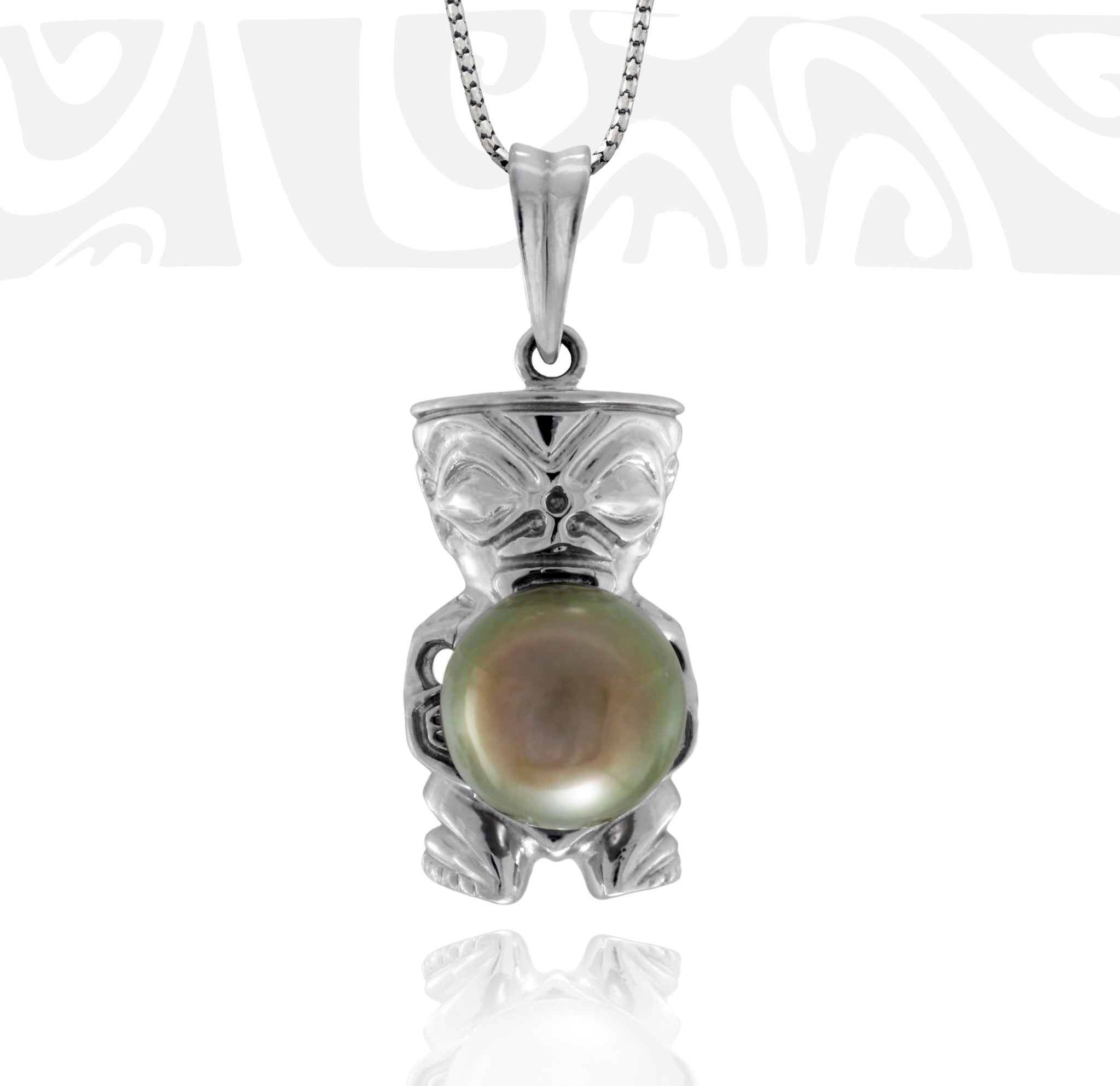 Tahitian pearl pendant in 18k white gold - Tribal Identity - PEWGPE01112