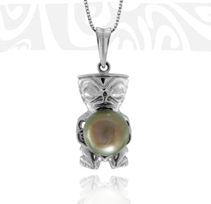 Tahitian pearl pendant in 18k white gold - Tribal Identity - PEWGPE01112