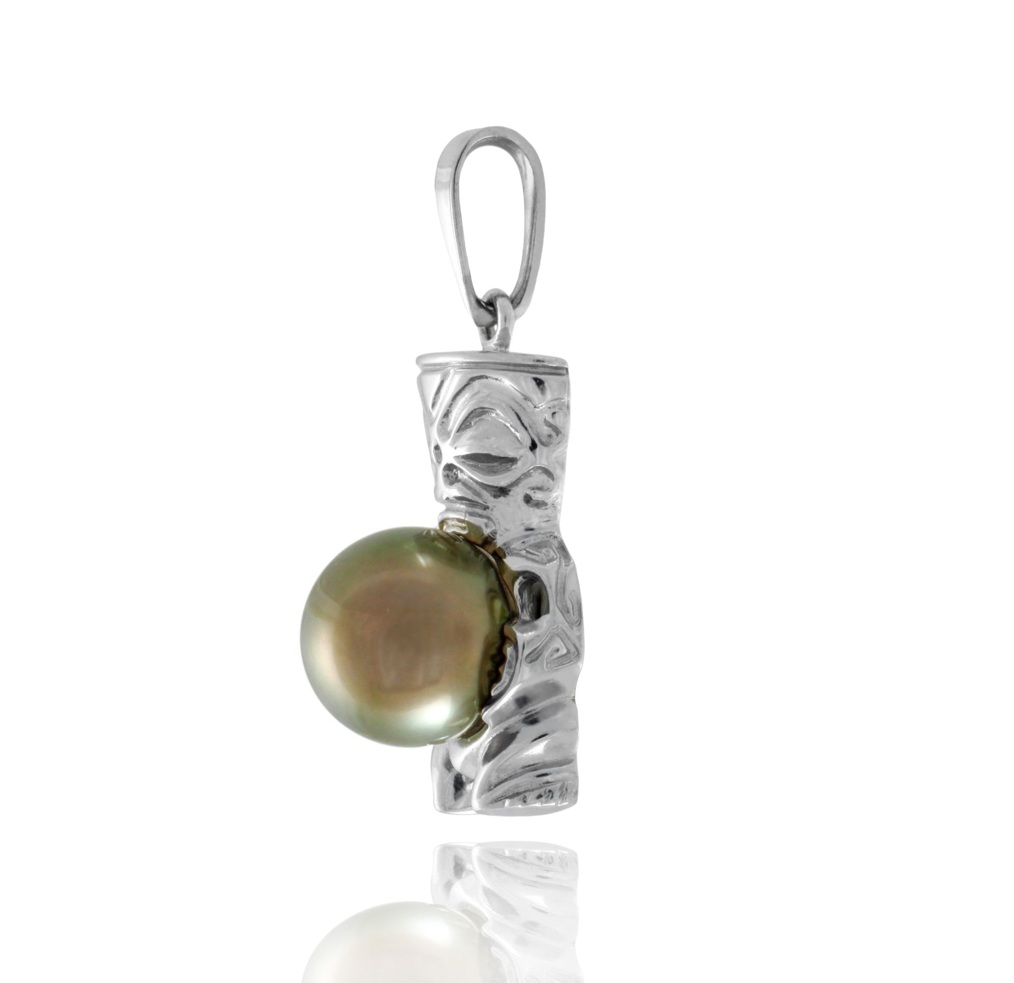 Tahitian pearl pendant in 18k white gold - Tribal Identity - PEWGPE01112
