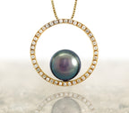 Tahitian pearl pendant - 14k yellow gold - Circle of Life