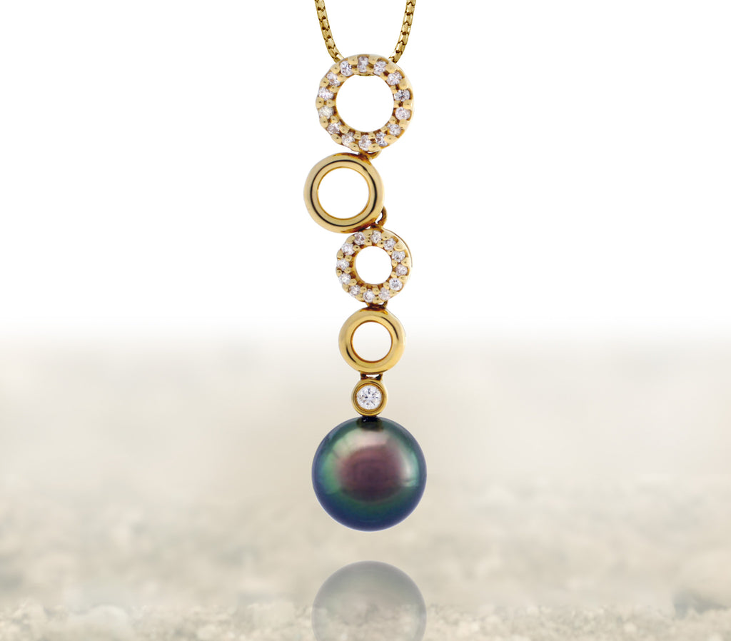 Tahitian pearl pendant 18k yellow gold with diamonds - Circle of Life - PEYDPE00564