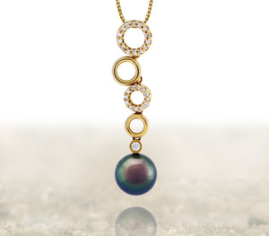 Colgante de perlas de Tahití 18k oro amarillo con diamantes - Circle of Life - PEYDPE00564