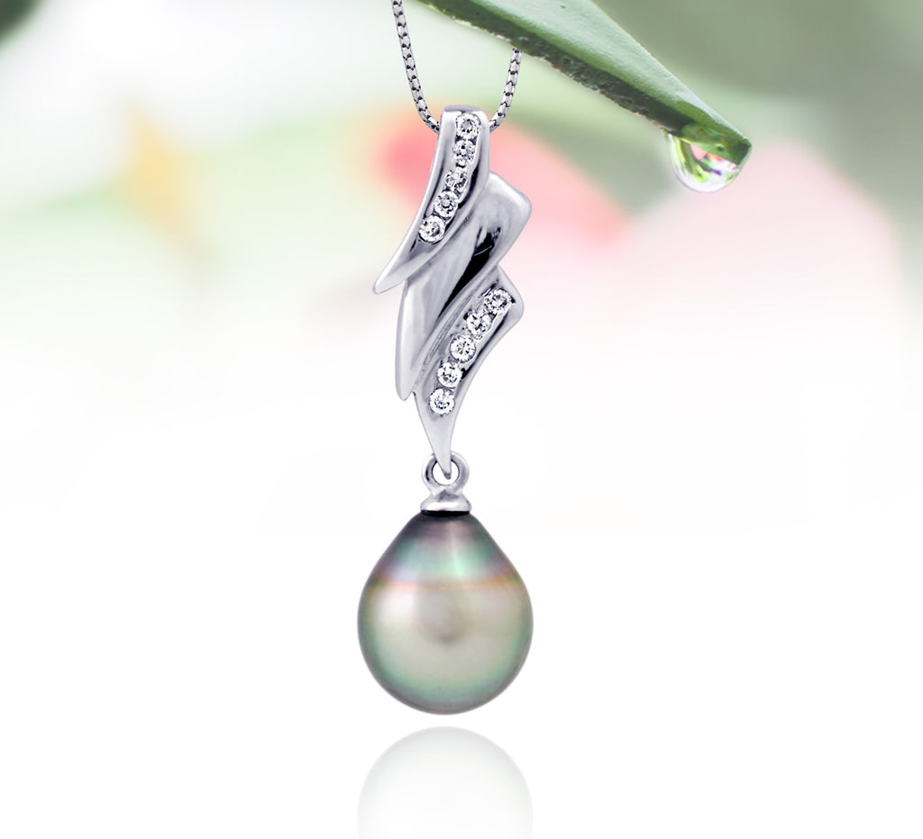 Tahitian pearl pendant in silver - dewdrops collection - PESZPE00069