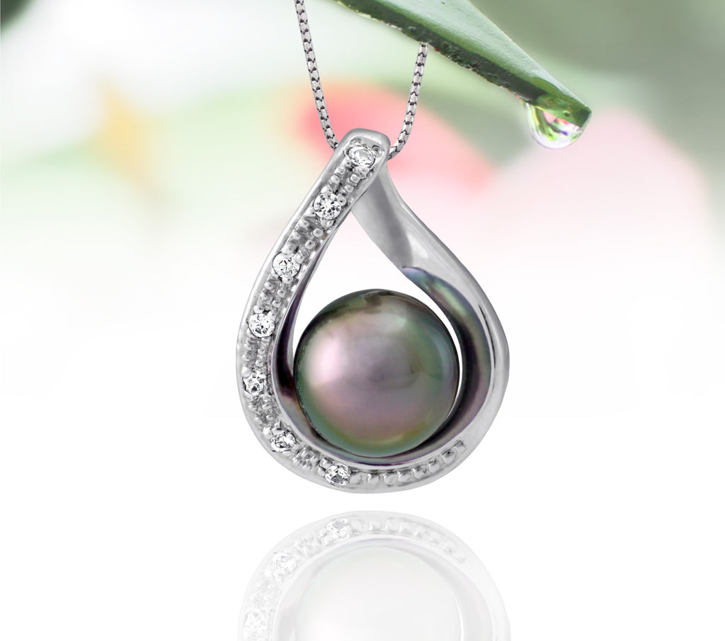 Tahitian pearl pendant in silver - dewdrops collection - PESZPE00511 - pink