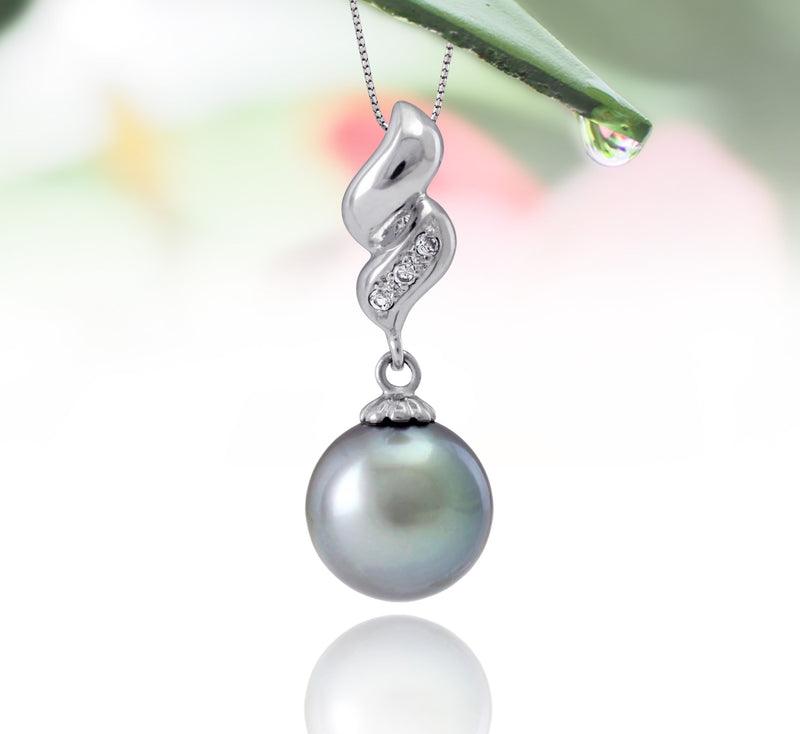 Tahitian pearl pendant in silver - dewdrops collection - PESZPE00514 - Pastel blue