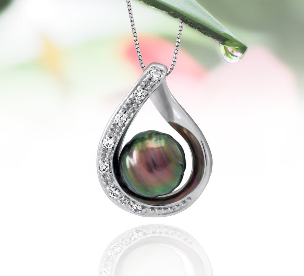 Tahitian pearl pendant in silver - dewdrops collection - PESZPE00559
