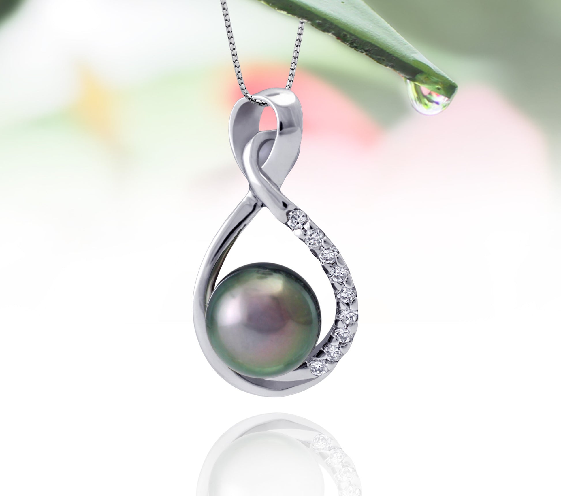 Pendentif perle de Tahiti en argent - collection de gouttes de rosée - PESZPE00078 - Green Pinkish