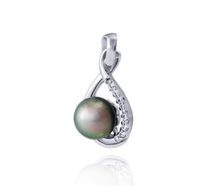 Colgante de perlas de Tahití en plata - colección de gotas de rocío - PESZPE00078 - Verde suave
