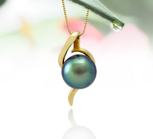 Pendentif perle de Tahiti en or jaune 18k - Gouttes de rosée - PEYGPE01096