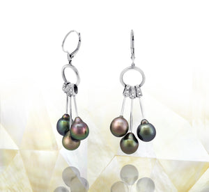 Pendientes de perlas de Tahití en oro blanco 18k y diamantes - Gotas de arcoíris - EAWDPE00053