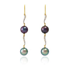 Tahitian pearl earrings 18k yellow gold with diamonds - Rainbow drops - EAYDPE00078