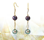 Tahitian pearl earrings 18k yellow gold with diamonds - Rainbow drops - EAYDPE00078