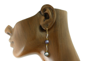 Tahitian pearl earrings 18k yellow gold with diamonds - Rainbow drops - EAYDPE00078