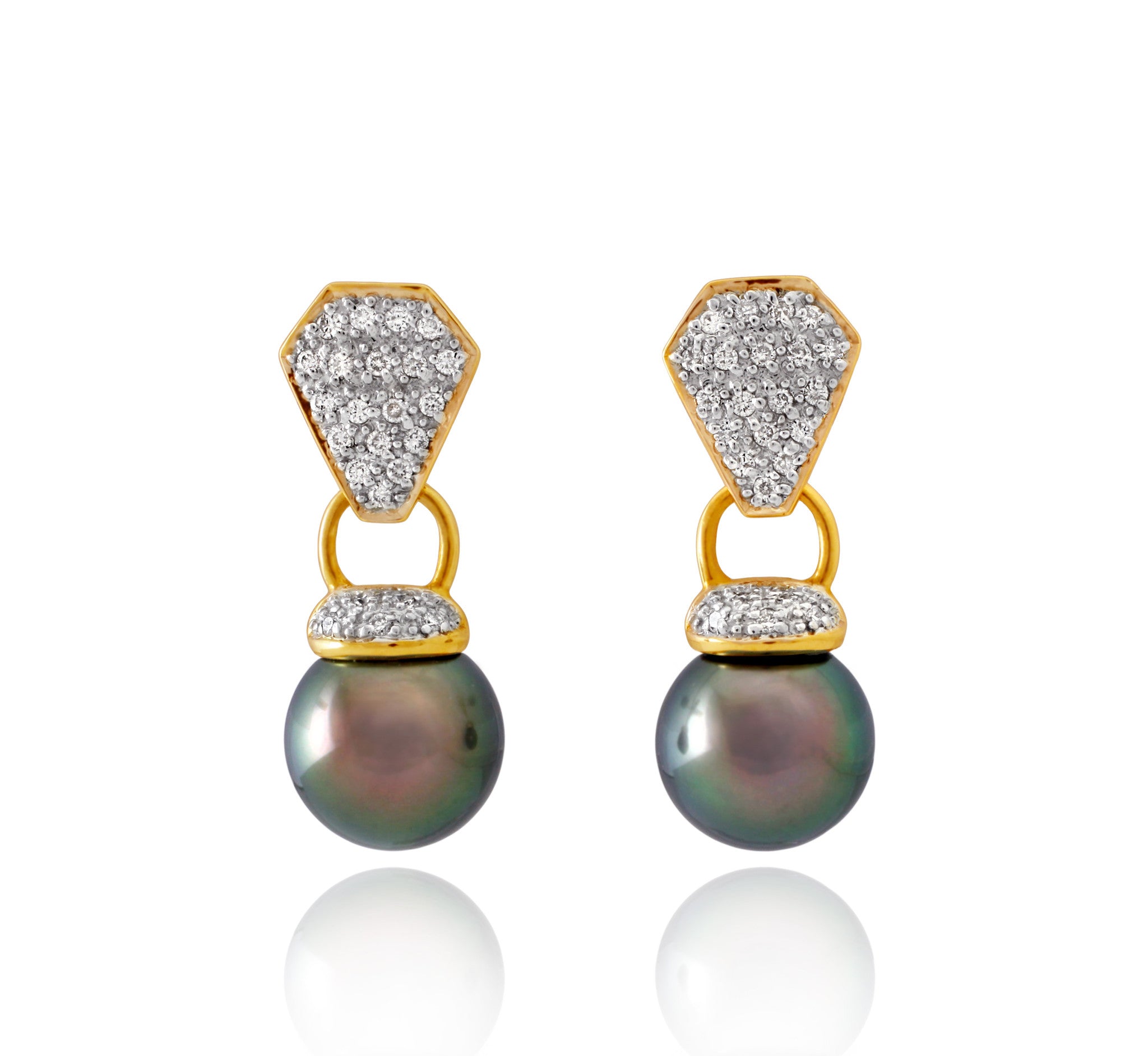 Tahitian pearl earrings 18k yellow gold with diamonds - Rainbow drops - EAYDPE00082