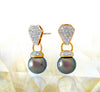 Pendientes de perlas de Tahití 18k oro amarillo con diamantes - Gotas de arcoíris - EAYDPE00082