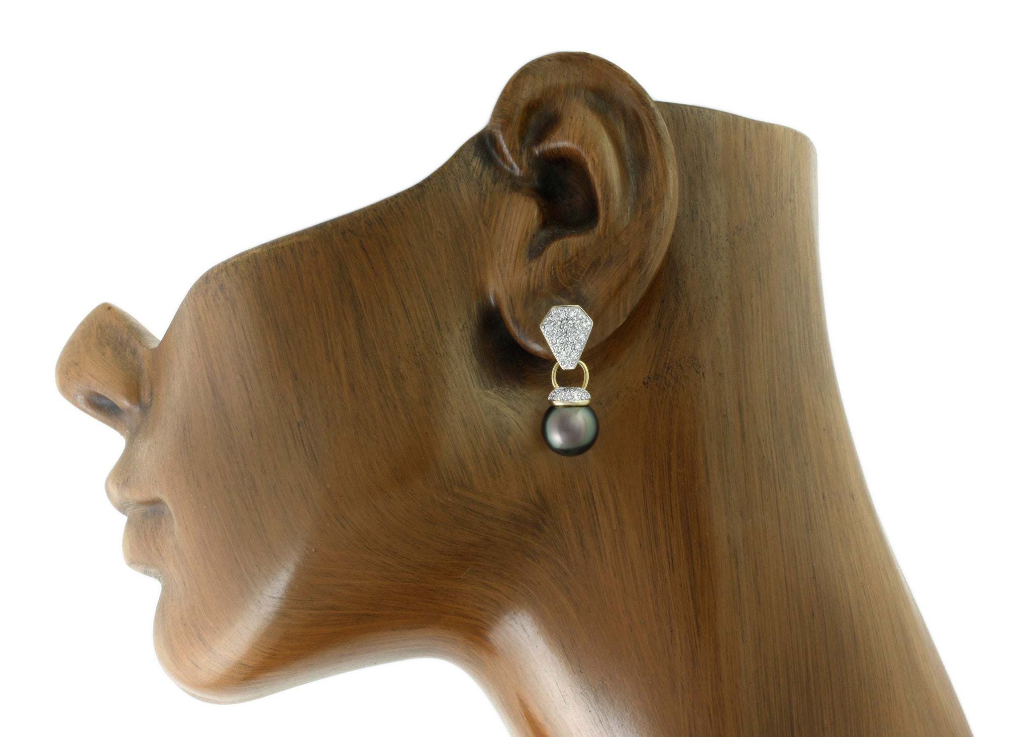 Tahitian pearl earrings 18k yellow gold with diamonds - Rainbow drops - EAYDPE00082