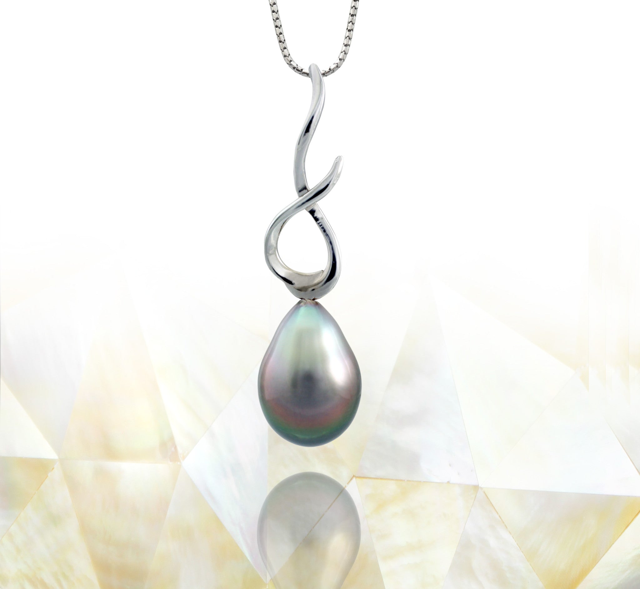 Tahitian pearl pendant - 18k white gold - Rainbow drops