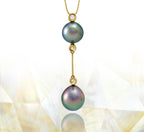 Tahitian pearl pendant in 18k yellow gold with diamonds - Rainbow drops- PEYDPE00577