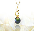 Tahitian pearl pendant - 18k yellow gold - Rainbow drops