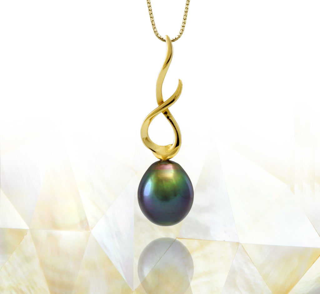 Tahitian pearl pendant - 18k yellow gold - Rainbow drops- PEYGSE01061