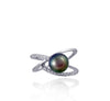 Tahitian pearl ring - 18K white gold with Diamonds - RGWDPE00667