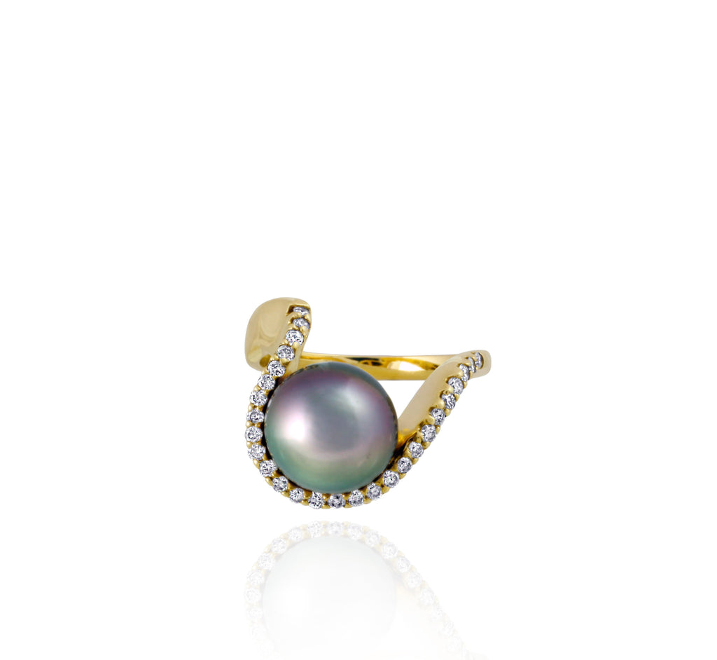 Bague perle de Tahiti - 18K or avec diamants - RGYDPE00684