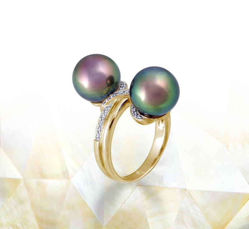 Tahitian pearl ring - 18K white gold with Diamonds - RGYDPE01011